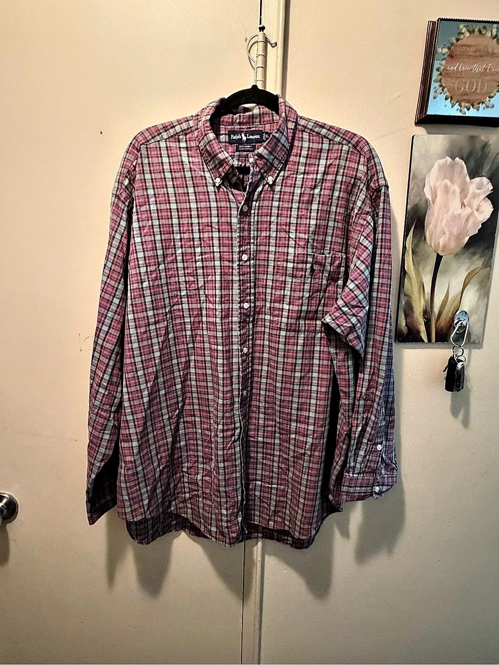 Ralph Lauren The Big Shirt Plaid Button-Down Red & Gray XL